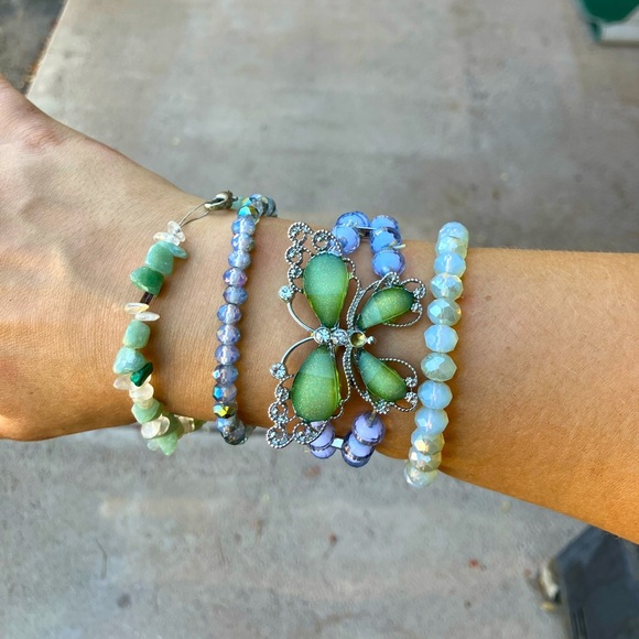 Jewelry - Butterfly Shimmer Gemstone Beaded Bracelets Set of 4